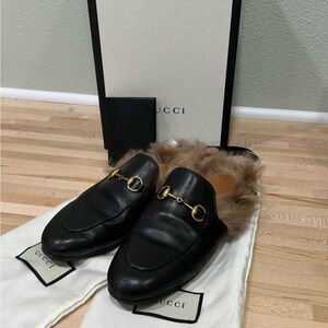 Gucci Princeton Horsebit Fur Mule Loafers